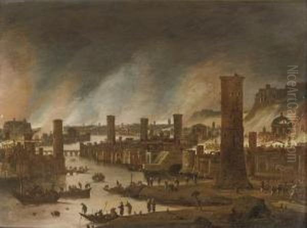 The Burning Of Troy Oil Painting by Dirck Verhaert