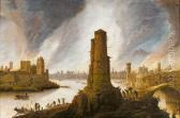 L'incendie D'une Ville Oil Painting by Dirck Verhaert