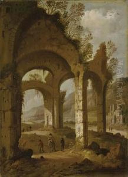 Classical Ruins With Travelers by Dirck Verhaert