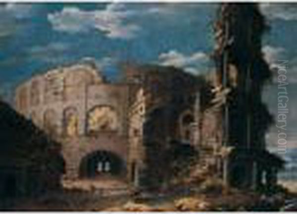 Rome, A Prospect Of The Colosseum Oil Painting by Dirck Verhaert