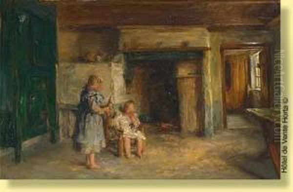 Deux Enfants Dans Un Interieur Oil Painting by Pieter Verhaert