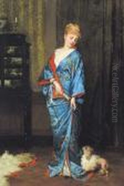 Dame In Kimono Oil Painting by Frans Verhas