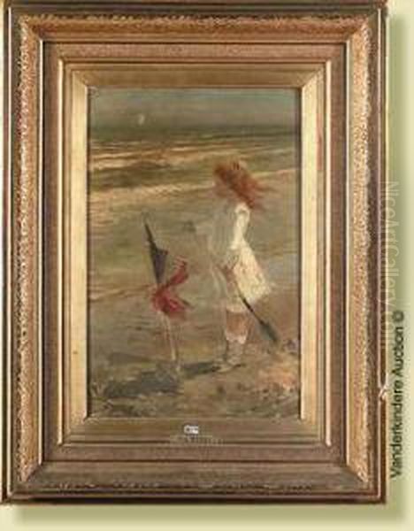 Fillette Jouant A La Plage Oil Painting by Jan Francios Verhas