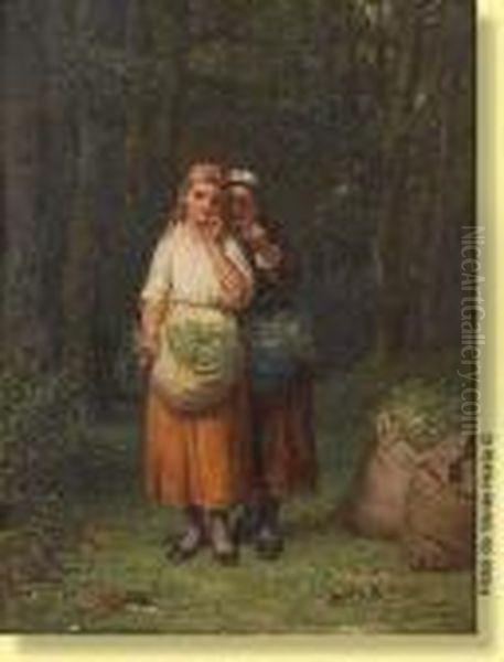 Deux Jeunes Cueilleuses Dans Un Sous-bois Oil Painting by Francois Verheyden