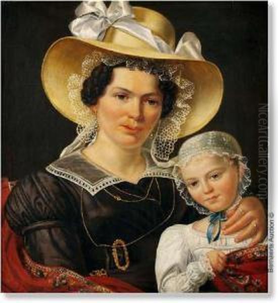 Portrait Of A Lady With Child 
(madam Van Den Noordt) (1826). Canvas. Signed Francois Verheyden. Oil Painting by Francois Verheyden