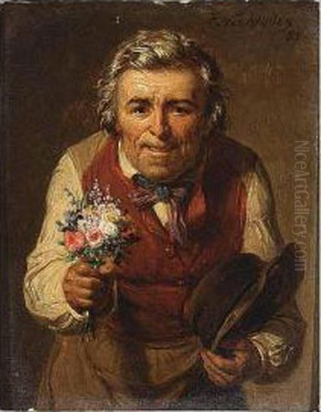 A Man Offering Flowers Oil Painting by Francois Verheyden