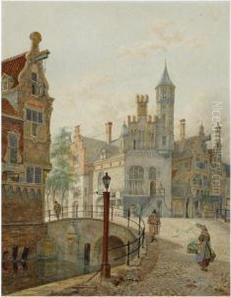 A View Of A Town Oil Painting by Jan Hendrik Verheijen