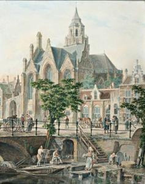 Vele Figuren Op De Kade Bij Kerkplein Oil Painting by Jan Hendrik Verheijen