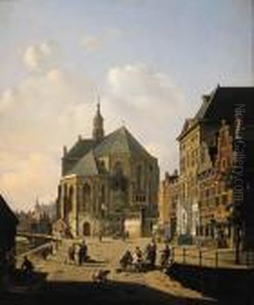 A Capricio View In A Town Oil Painting by Jan Hendrik Verheijen