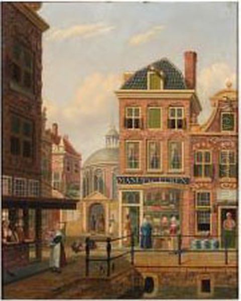 A Capriccio View In Amsterdam Oil Painting by Jan Hendrik Verheijen