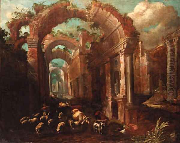 A capriccio of a ruined classical arcade Oil Painting by Pauwels Franck, Called Paolo Fiammingo