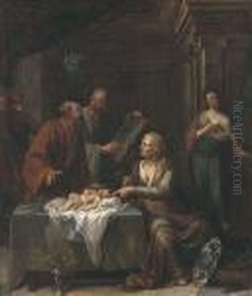 A Circumcision Oil Painting by Jan Verkolje