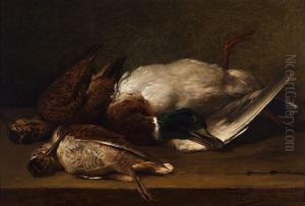 Still Life With Duck Andsandpipers Oil Painting by Charles Verlat