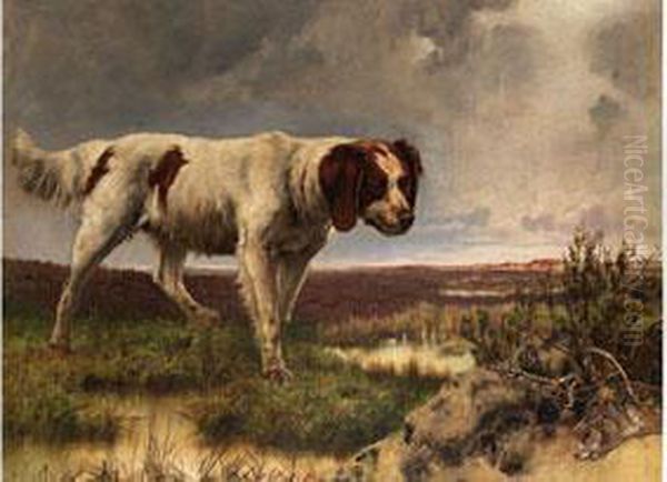 Jagdhund Vor Einem Feldhasen Oil Painting by Charles Verlat