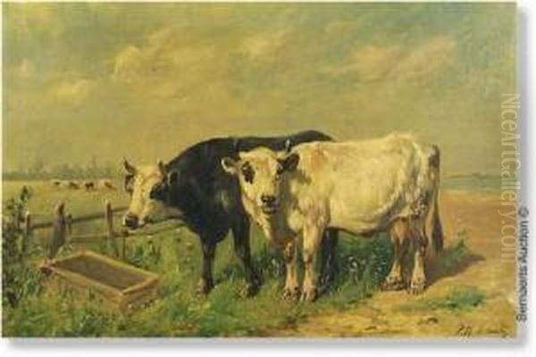 Cows In The Meadow Oil Painting by Charles Verlat