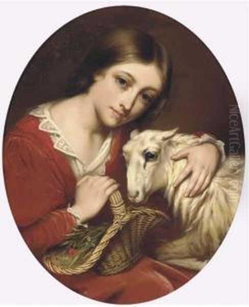 A Young Girl With A Sheep Oil Painting by Charles Verlat