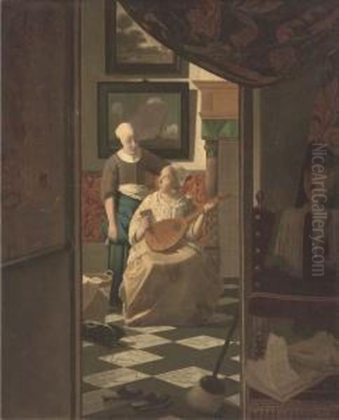 An Elegant Lady Seated In An Interior Receiving A Letter Oil Painting by Johannes Vermeer