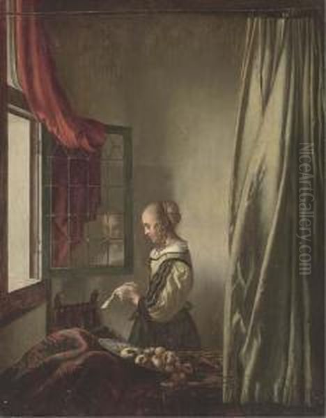 Girl Reading A Letter At An Open Window Oil Painting by Johannes Vermeer