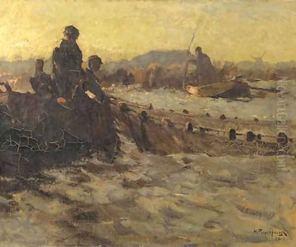 Fishermen at work Oil Painting by Hendrik Frauenfelder