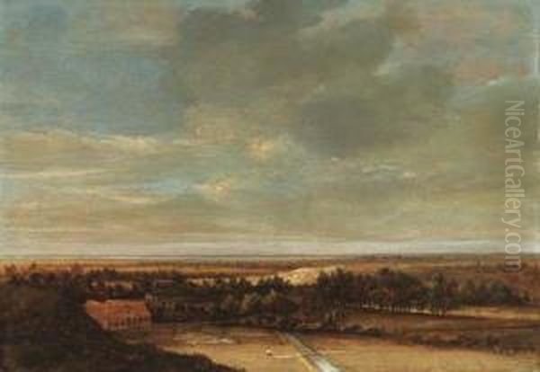 An Extensive Dune Landscape With A Farmhouse And A Bleachingground Oil Painting by Jan Wijnants