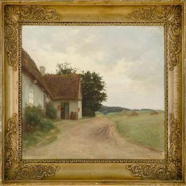 Farm House By Theroad Oil Painting by Gustav Vermehren