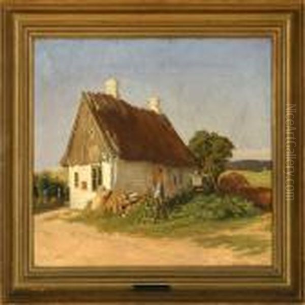 Man At A Thatched House Oil Painting by Gustav Vermehren