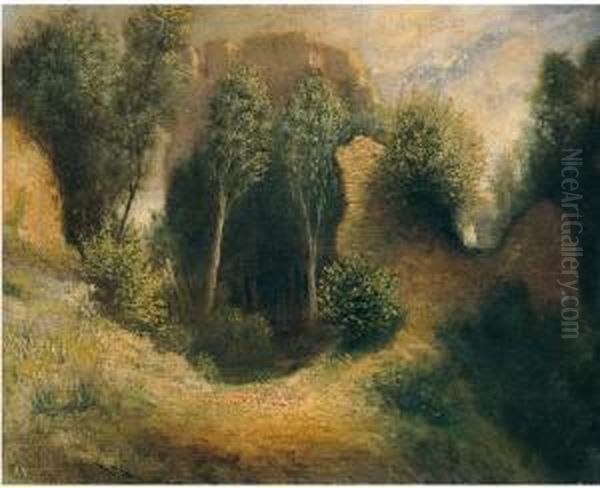 Paesaggio Aurorale Con Rovine Oil Painting by Otto Vermehren