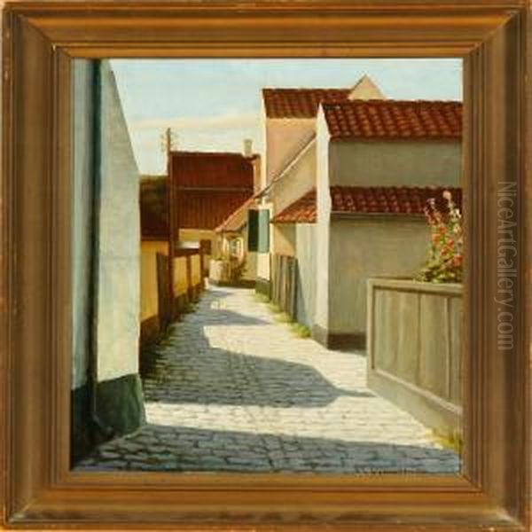 Street Scenery Fromdragor Oil Painting by Sophus Vermehren