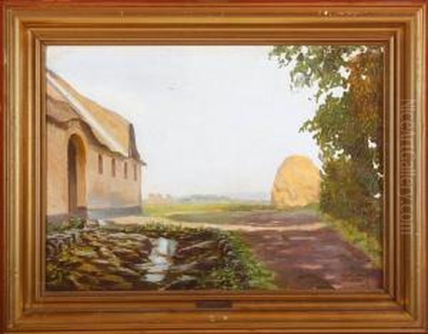 A Farm Exteriour Oil Painting by Sophus Vermehren