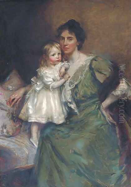 Portrait of a mother and daughter Oil Painting by William Findlay