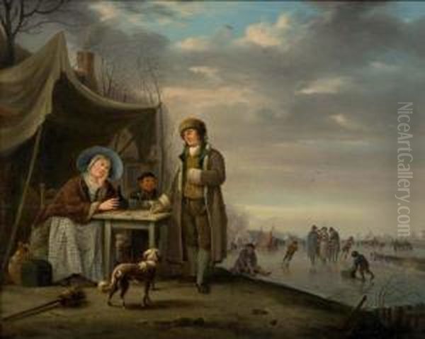 Le Gouter Pres Des Patineurs Oil Painting by Andries Vermeulen