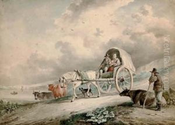 A Horse And Cart On A Rural Track Oil Painting by Andries Vermeulen