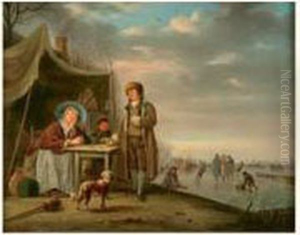 Paysage D'hiver Aux Patineurs Oil Painting by Andries Vermeulen