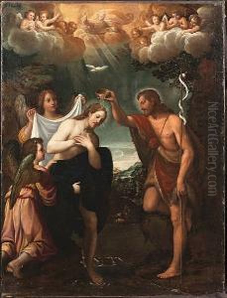 The Baptism Of Christ Oil Painting by Giuseppe Vermiglio