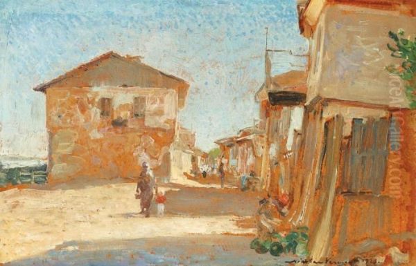 Sat De Pescari In Bretania Oil Painting by Nicolas Vermont