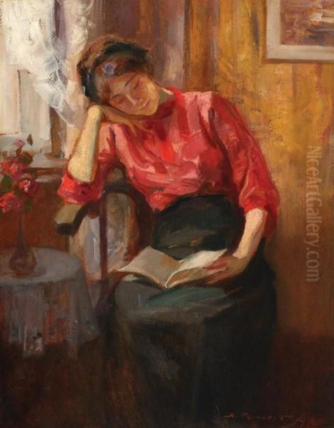 Reading Oil Painting by Nicolas Vermont