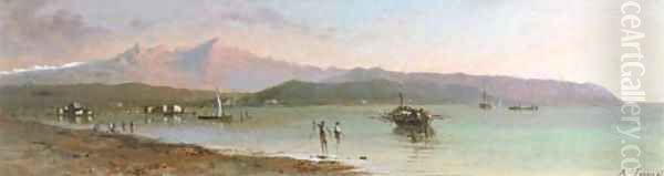 Fishermen in a Mediterranean bay Oil Painting by Andrea Fossati