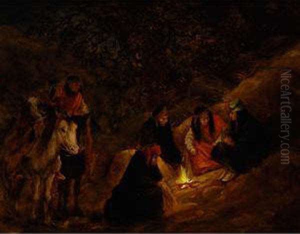 Campfire Oil Painting by Frederick Arthur Verner