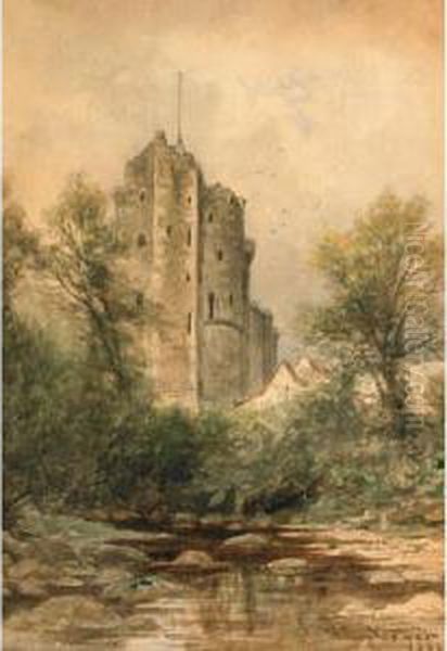 Castle By The Stream Oil Painting by Frederick Arthur Verner