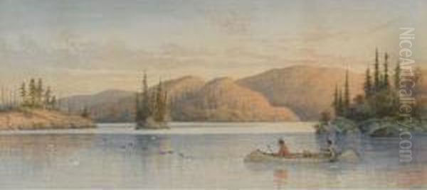 Indians In A Canoe, Lake Of The Woods Oil Painting by Frederick Arthur Verner