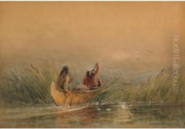 Indians In A Canoe Oil Painting by Frederick Arthur Verner