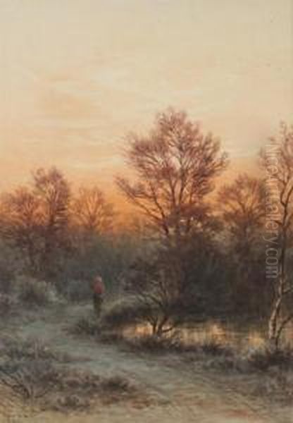 Landscape With Traveller On A Country Road Oil Painting by Frederick Arthur Verner