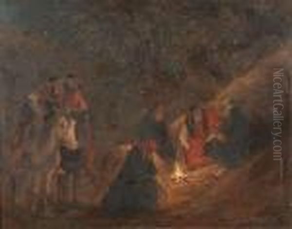 Indians Near The Campfire Oil Painting by Frederick Arthur Verner