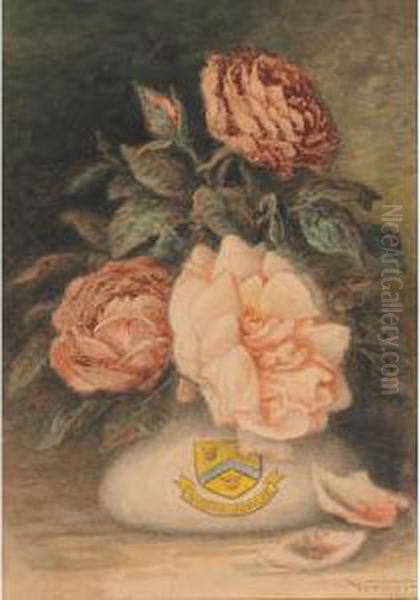 Roses In A Queens (sic) Jubilee Vase Oil Painting by Frederick Arthur Verner