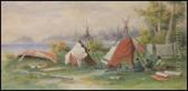 Indian Encampment, North Shore, Lake Huron Oil Painting by Frederick Arthur Verner