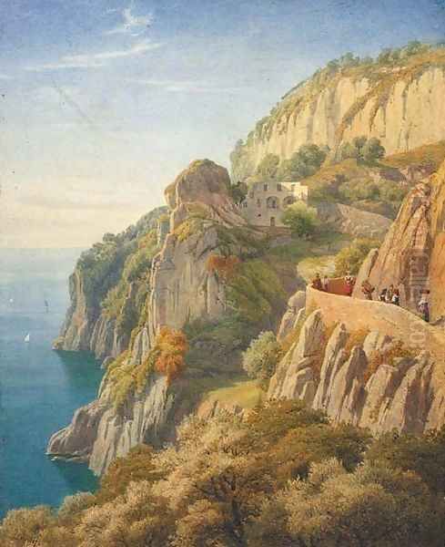 Figures on a Coastal Path in Amalfi Oil Painting by William J. Fergusson