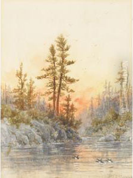 River At Sunset Oil Painting by Frederick Arthur Verner