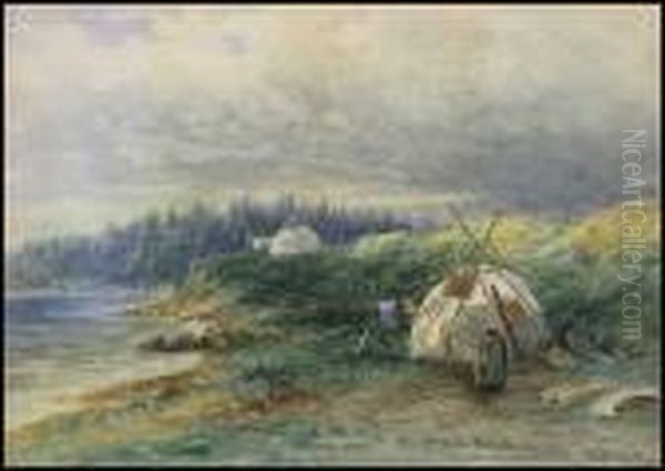 Indians Around A Wigwam Oil Painting by Frederick Arthur Verner