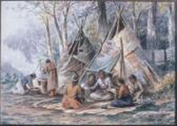 Ojibway Family Gathering Oil Painting by Frederick Arthur Verner