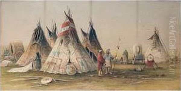 An Indian Encampment Oil Painting by Frederick Arthur Verner